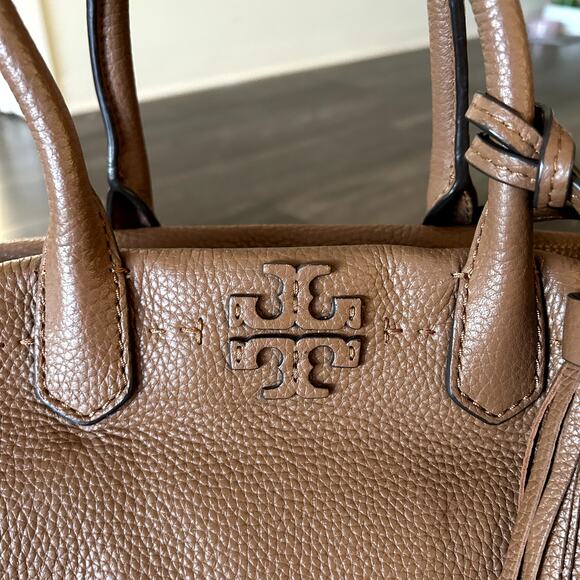 Tory Burch McGraw Slouchy Leather Satchel Moose Brown Tassel Bag Top Handle EUC - Picture 3 of 16